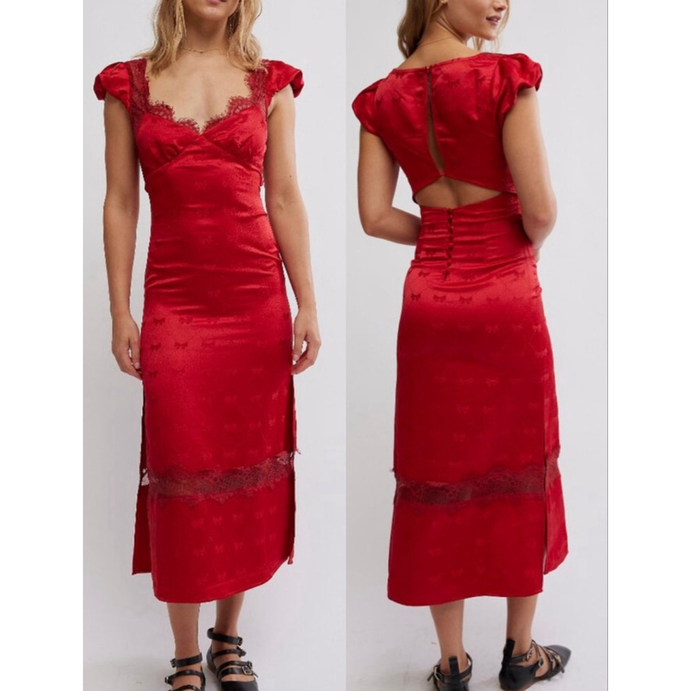 Free People Red Lace Midi Dress
